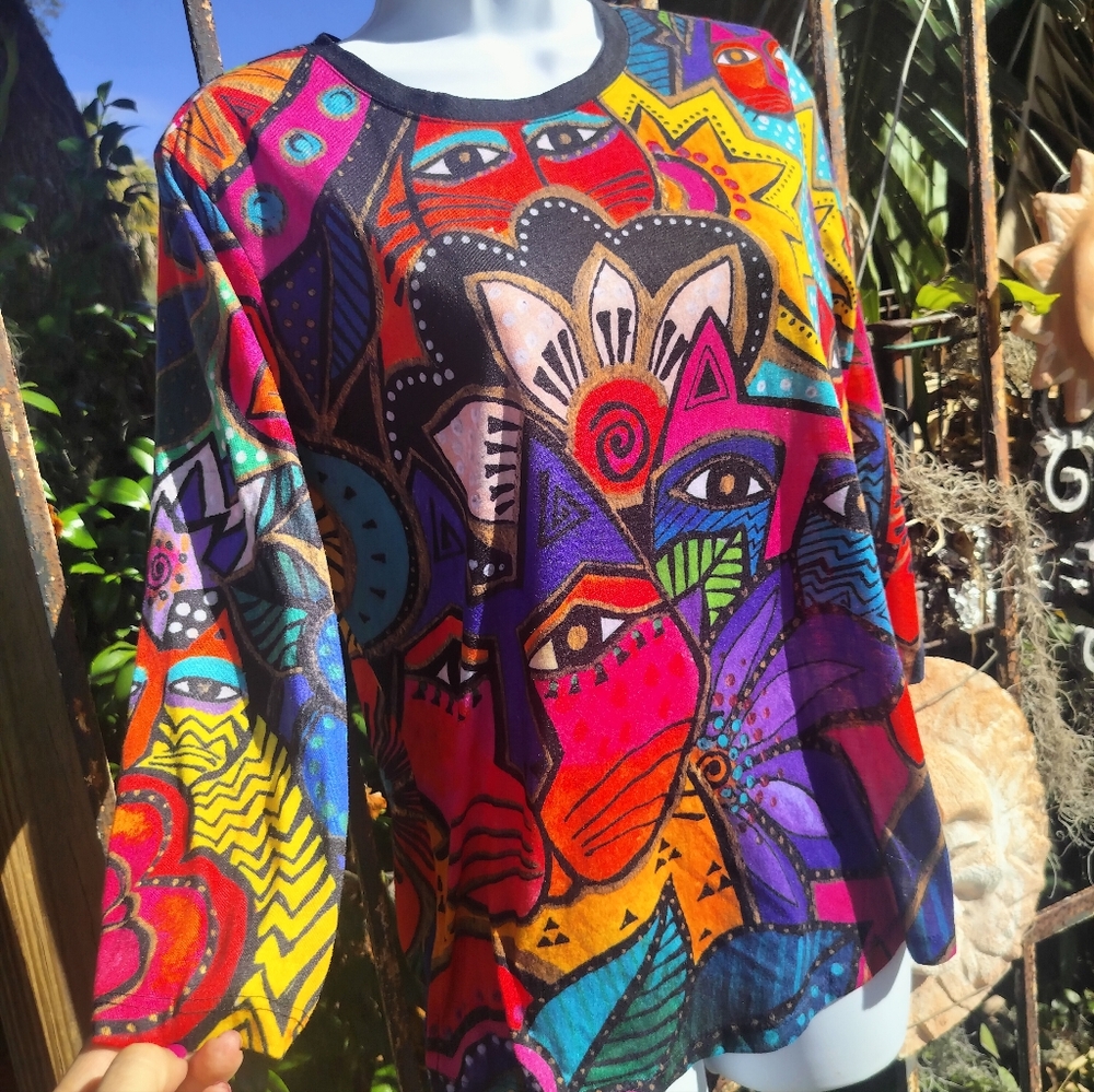 90s pre Y2K Popping with Color Kitty Kat Top M/ L